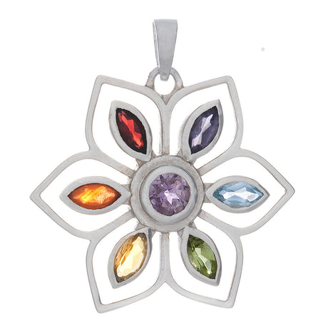Flower Petals Chakra with Stones Sterling Silver Pendant - Magick Magick.com