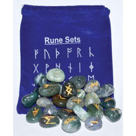 Gemstone Rune Set - Moss Agate - Magick Magick.com