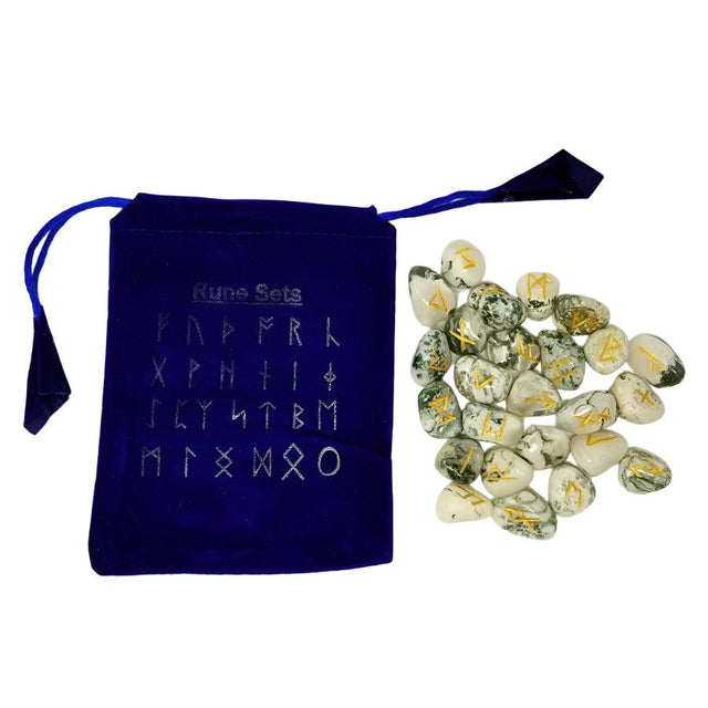 Gemstone Rune Set - Tree Agate - Magick Magick.com
