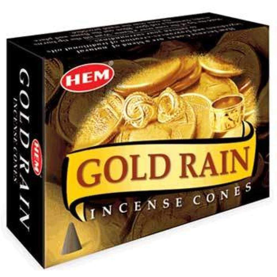Gold Rain HEM Cone Incense (10 Cones) - Magick Magick.com