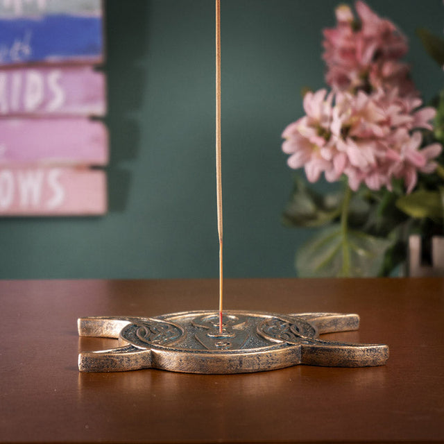 Gold Triple Moon Goddess Stick Incense Burner Holder - Magick Magick.com