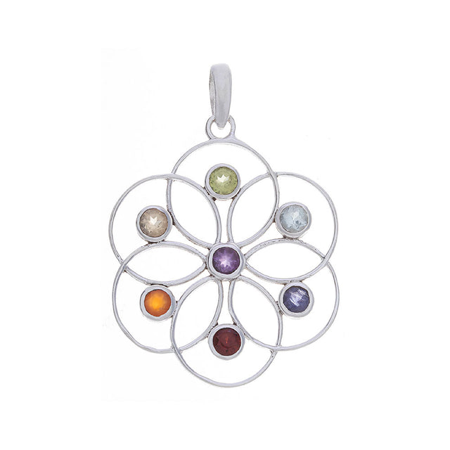 Mandala Chakra with Stones Sterling Silver Pendant - Magick Magick.com