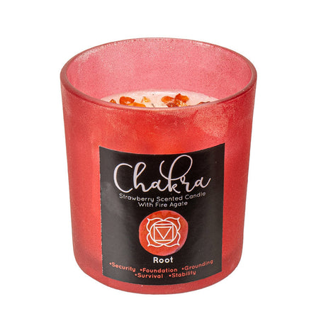 Root Chakra Strawberry Fire Agate Crystal Candle - Magick Magick.com