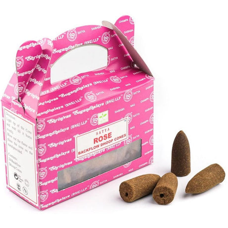 Rose Satya Backflow Dhoop Incense Cones (24 Pack) - Magick Magick.com