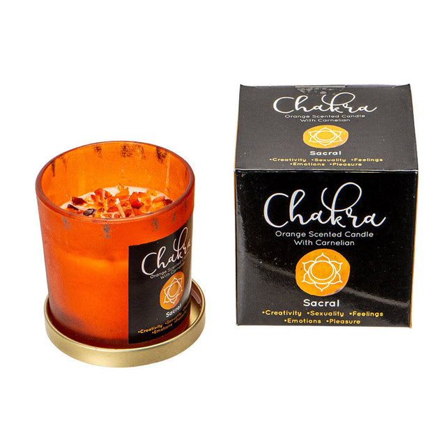 Sacral Chakra Orange Carnelian Crystal Candle - Magick Magick.com