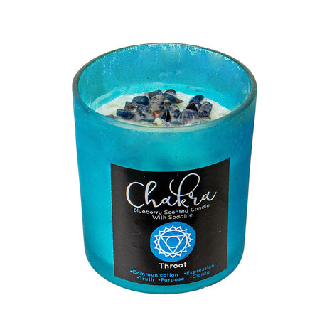 Throat Chakra Blueberry Lapis Crystal Candle - Magick Magick.com