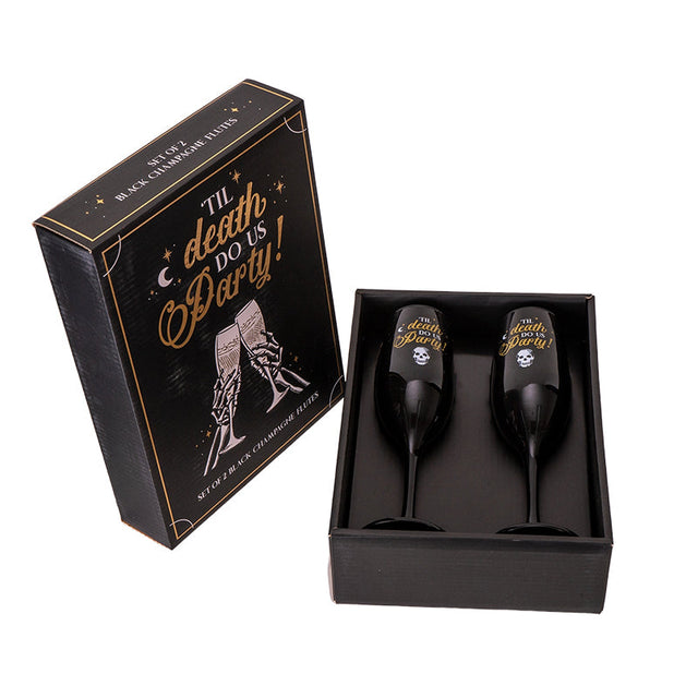 Til Death Do We Party Black Champagne Flutes (Set of 2) - Magick Magick.com