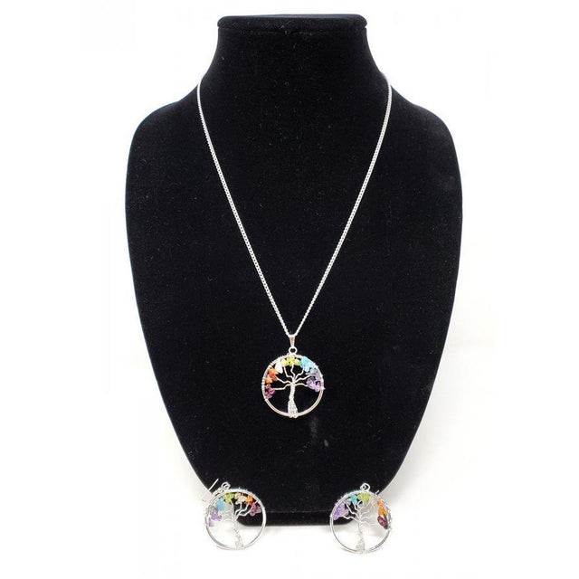 Tree of Life Chakra Gemstone Necklace and Earrings Set - Magick Magick.com