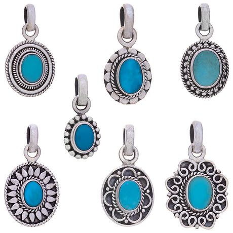 Turquoise Oval Sterling Silver Pendant (Assorted Design) - Magick Magick.com
