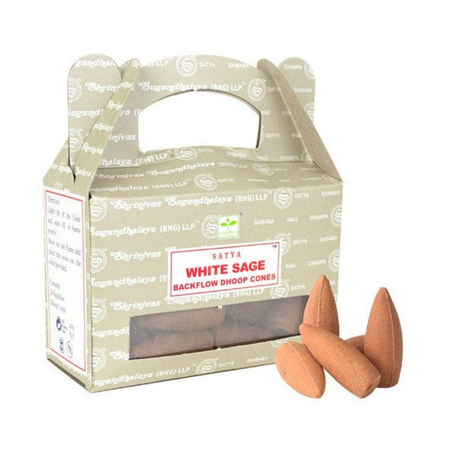 White Sage Satya Backflow Dhoop Incense Cones (24 Pack) - Magick Magick.com