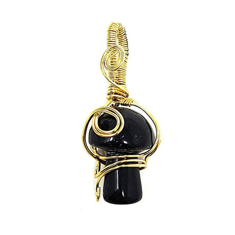Wire Wrapped Mushroom Pendant - Black Obsidian - Magick Magick.com