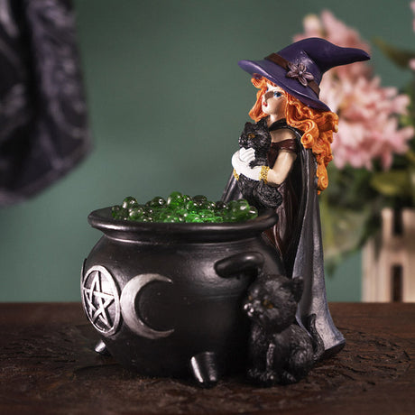 Witch and Black Cats with Cauldron Statue - Magick Magick.com
