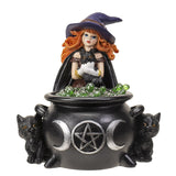 Witch and Black Cats with Cauldron Statue - Magick Magick.com