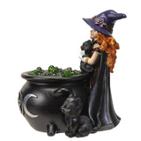 Witch and Black Cats with Cauldron Statue - Magick Magick.com