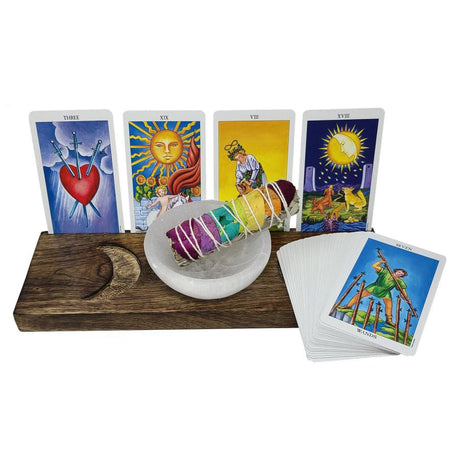 Wooden Tarot Card Holder with Triple Moon Design - Magick Magick.com