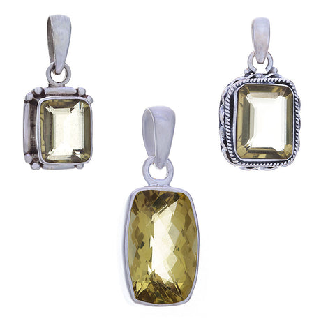 Yellow Topaz Rectangular Faceted Sterling Silver Pendant (Assorted Design) - Magick Magick.com