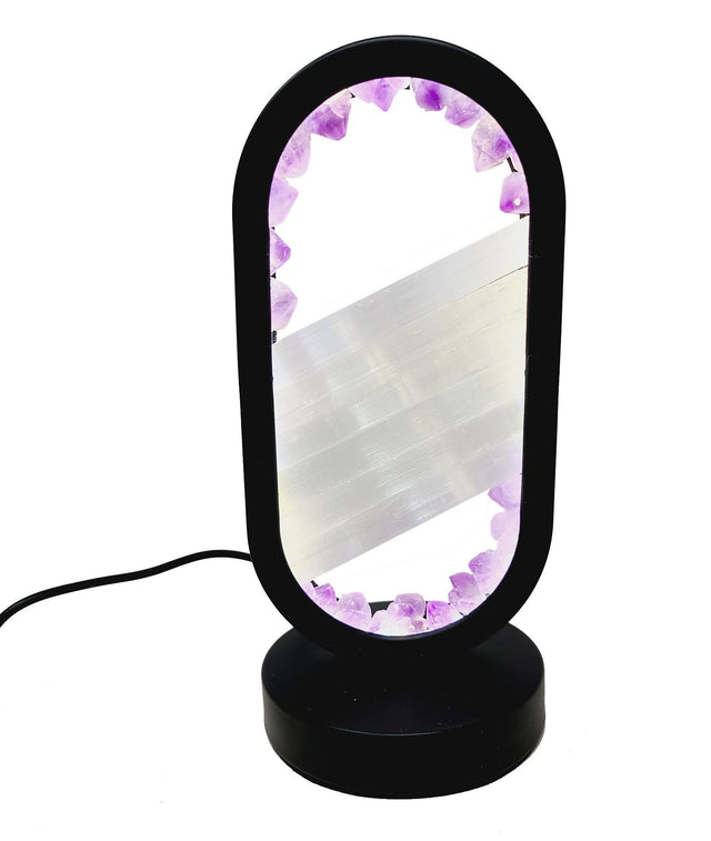 9" Oval Shaped Dimmable Gemstone Lamp - Amethyst & Selenite