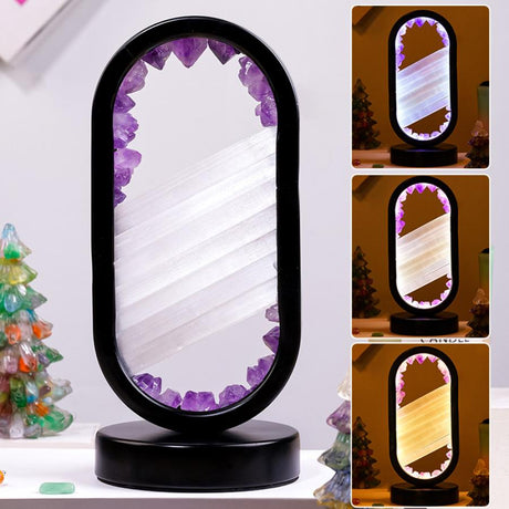 9" Oval Shaped Dimmable Gemstone Lamp - Amethyst & Selenite