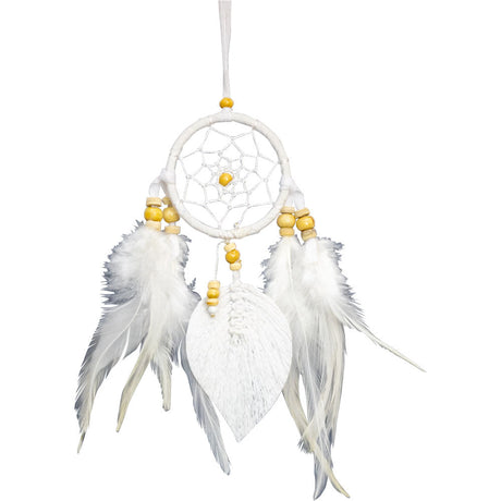 10" Dream Catcher - White Macrame Leaf with Wooden Beads - Magick Magick.com