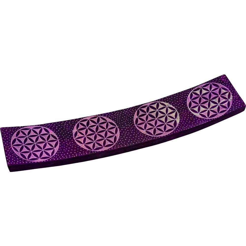 10" Soapstone Wide Incense Holder - Flower of Life - Purple - Magick Magick.com
