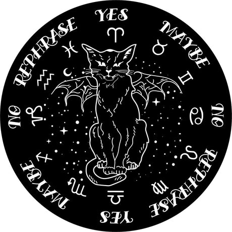 10" Wooden Pendulum Board - Winged Cat - Black - Magick Magick.com