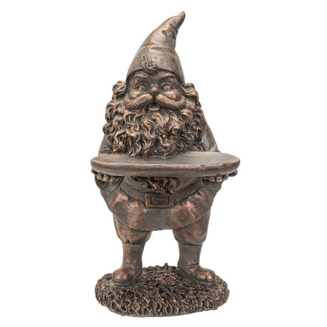 10.2" Gnome Statue - Bronze Gnome with Plate - Magick Magick.com