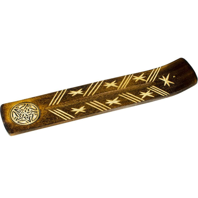 10.5" Wide Engraved Wood Incense Holder - Celtic Pentacle - Magick Magick.com