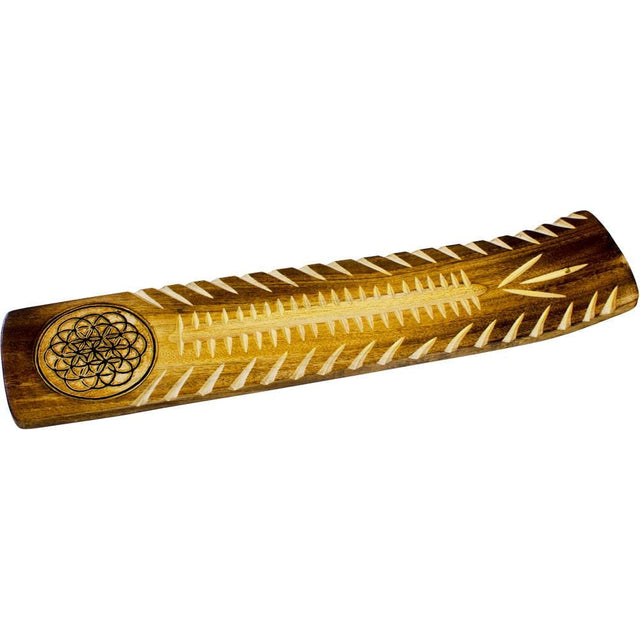 10.5" Wide Engraved Wood Incense Holder - Flower of Life - Magick Magick.com