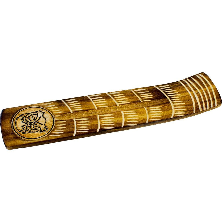 10.5" Wide Engraved Wood Incense Holder - Owl - Magick Magick.com