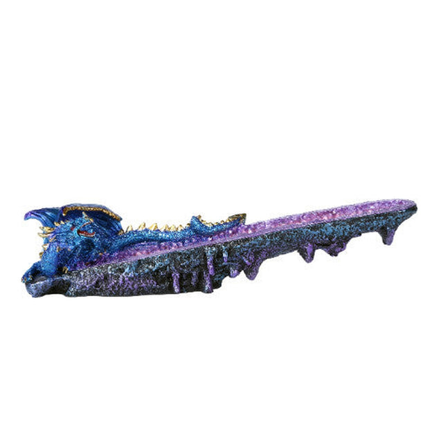 10.75" Blue Dragon on Amethyst Geode Stick Incense Burner - Magick Magick.com