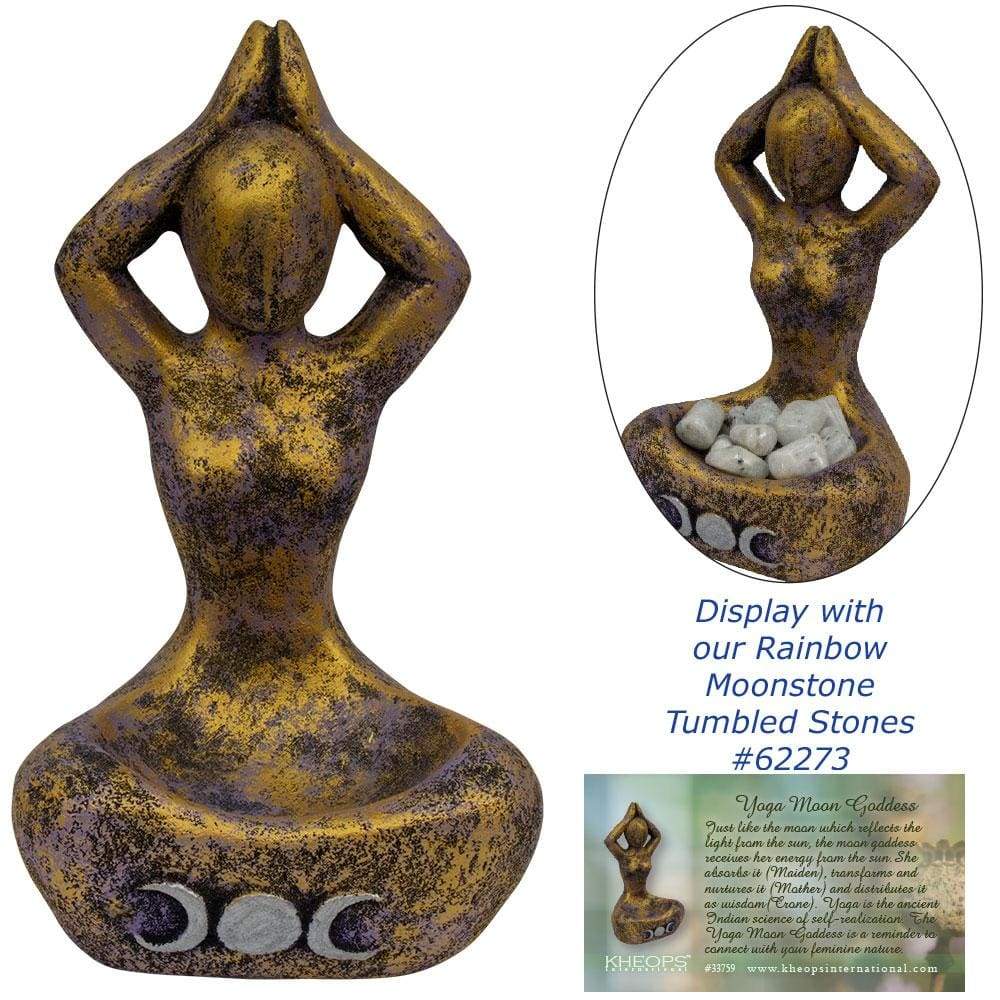 10.75" Volcanic Stone Statue - Triple Moon Yoga Goddess - Gold/Purple - Magick Magick.com