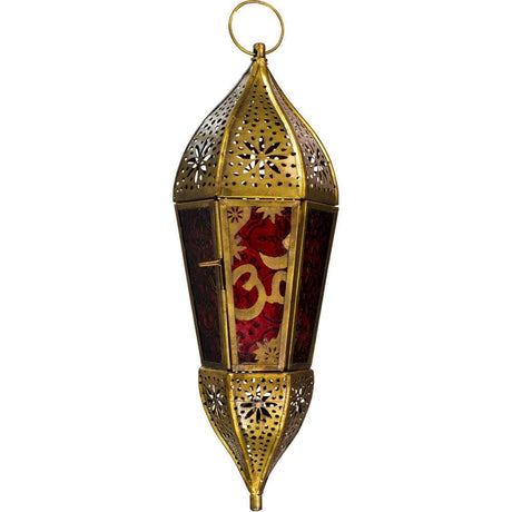 11" Glass & Metal Lantern - OM Red & Amber - Magick Magick.com