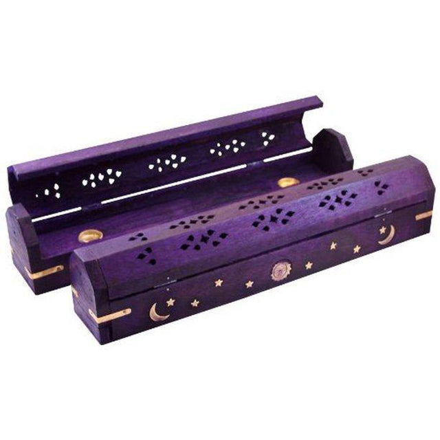 12" Celestial Violet Wood Incense Box Burner - Magick Magick.com