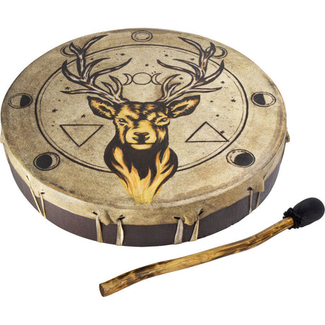 12" Ceremonial Drum - Stag with Moon Phases - Magick Magick.com