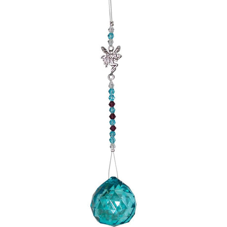 12" Hanging Crystal with Cut Glass Bead - Fairy Turquoise - Magick Magick.com