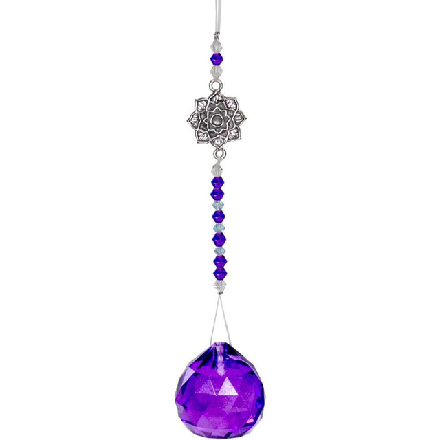12" Hanging Crystal with Cut Glass Bead - Lotus Purple - Magick Magick.com