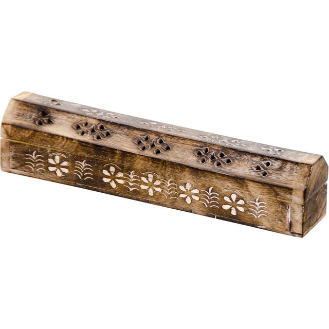 12" Mango Wood Incense Burner & Storage Box - Burned Effect - Magick Magick.com