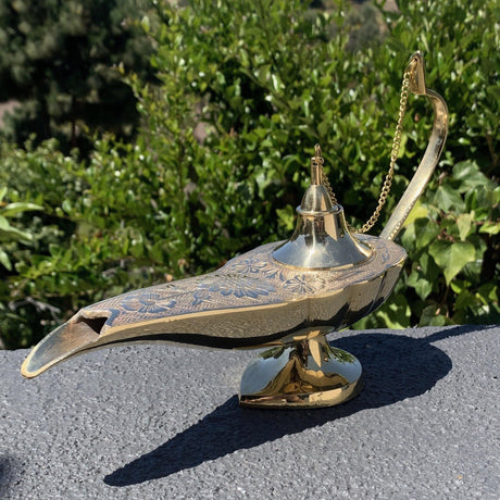 12" Solid Brass Aladdin Genie Lamp Cone Burner - Magick Magick.com