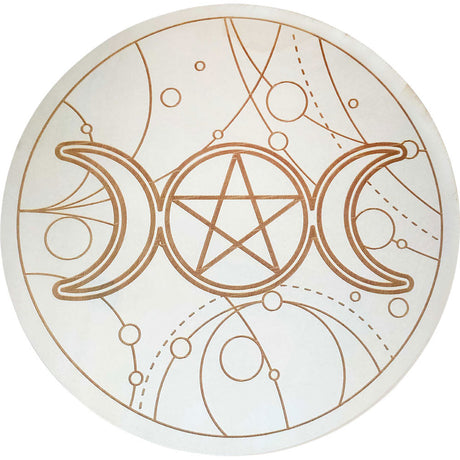 12" Wood Crystal Grid - Triple Moon with Pentacle - Magick Magick.com