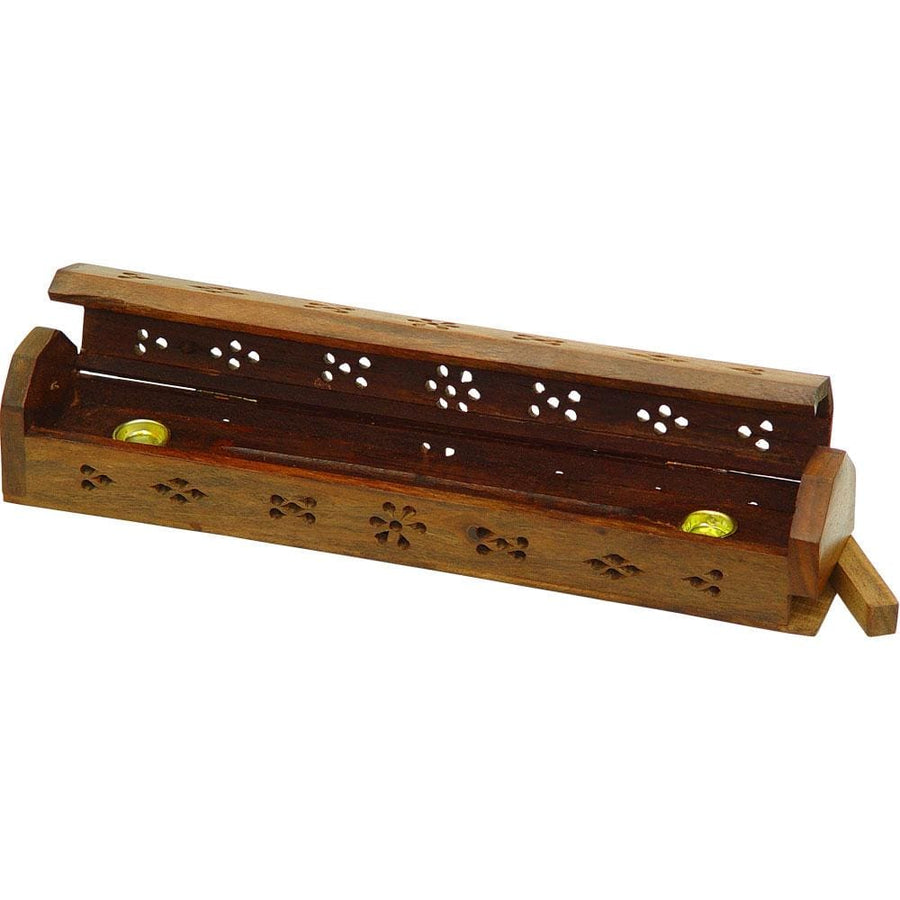12" Wood Incense Burner & Storage Box - Carved - Magick Magick.com