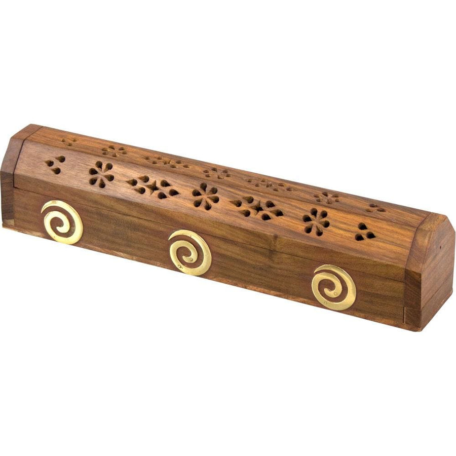 12" Wood Incense Burner & Storage Box - Spiral - Magick Magick.com