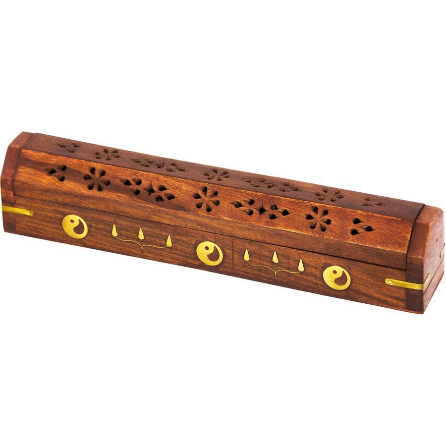 12" Wood Incense Burner & Storage Box - Yin-Yang - Magick Magick.com