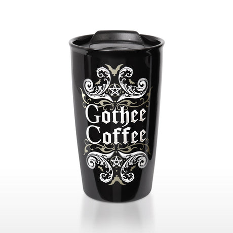 12 oz Black Ceramic Travel Mug - Gothee Coffee - Magick Magick.com