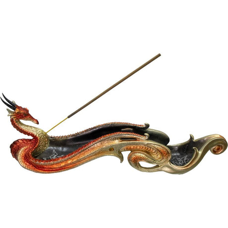 12.5" Polyresin Incense Holder - Celtic Dragon Boat - Orange - Magick Magick.com