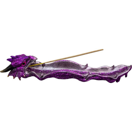 12.5" Polyresin Incense Holder - Purple Dragon - Magick Magick.com