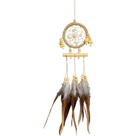 13" Dream Catcher - Natural Twine Wrapped with Wooden Beads - Magick Magick.com