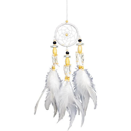 13" Dream Catcher - White with Etched & Wooden Deco Beads - Magick Magick.com