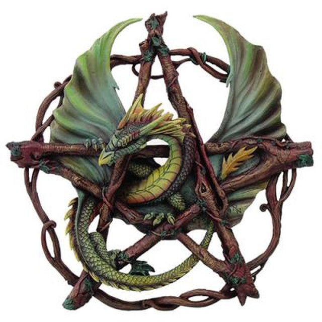 13" Forest Pentagram Dragon Wall Plaque Statue - Magick Magick.com