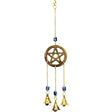 13.25" Brass Bell Chime - Pentacle with Evil Eye Beads - Magick Magick.com