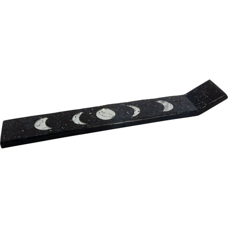 13.5" Wood Incense Holder with Glass Mosaic - Moon Phases (Black) - Magick Magick.com
